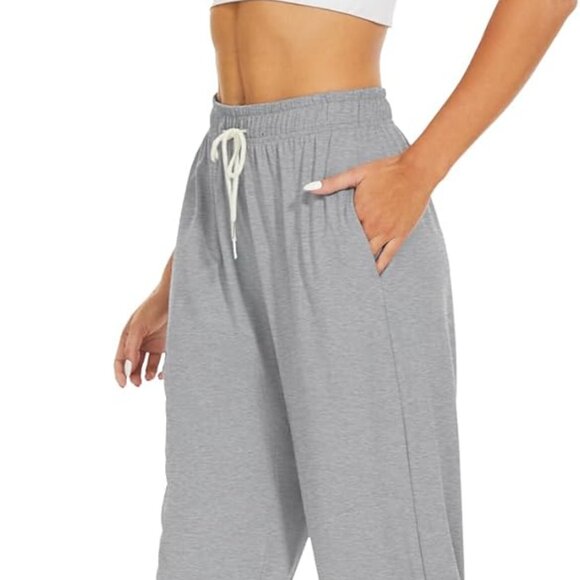 Light Heather Charcoal Women's High Rise Drawstring Tapered Capris Joggers with - Picture 5 of 5